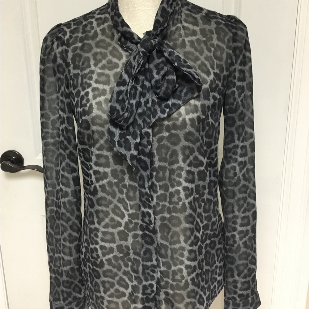 Michael Kors Black Leopard Print Chiffon Blouse